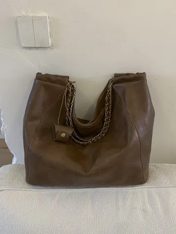 Bolso Tote de Cuero PU de Gran Capacidad para Mujer Bolso de Hombro con Cadena Minimalista Vintage para Oficina Moda Bolso