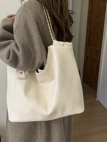 Bolso Tote de Cuero PU de Gran Capacidad para Mujer Bolso de Hombro con Cadena Minimalista Vintage para Oficina Moda Bolso