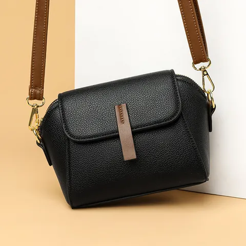 Women's Litchi Grain PU Leather Crossbody Bag Fashion Minimalist Small Square Shoulder Bag With Gold Hardware For Daily Matching