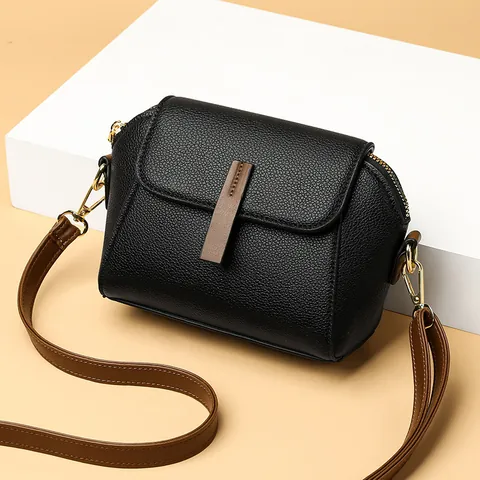 Women's Litchi Grain PU Leather Crossbody Bag Fashion Minimalist Small Square Shoulder Bag With Gold Hardware For Daily Matching