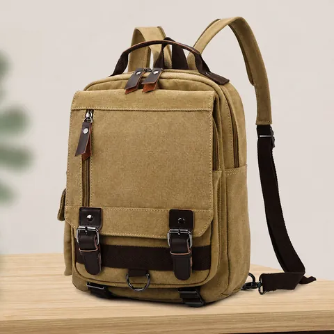 Men Retro Canvas Backpack Casual Travel Rucksack Large Capacity Wear Resistant Commute Outdoor Workwear School Bag