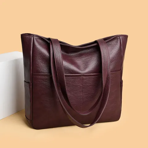 Borsa Tote in Pelle PU Morbida a Grande Capacità per Donna Borsa a Tracolla Minimalista con Grana Litchi Versatile