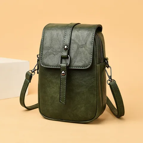 Vintage Damen PU-Leder Kleine Umhängetasche Handytasche Vielseitige Mini-Schultertasche Mit Metallring-Detail Verstellbarer Gurt