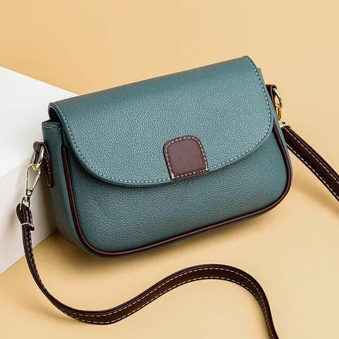Women's Vintage PU Leather Saddle Bag Contrast Color Stitching Crossbody Shoulder Bag Small Fashion Messenger Bag For Daily Casual
