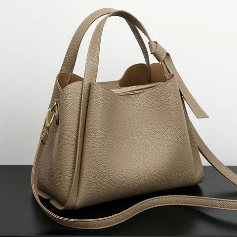 Women's Lychee Pattern PU Leather Handbag Elegant Tote Bag With Strap Casual Crossbody Shoulder Bag For Daily Office