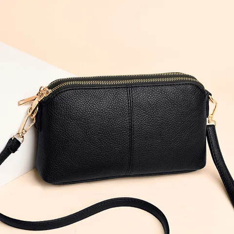 Women Lychee Pattern PU Leather Crossbody Bag Fashion Multi-Layer Triple Zipper Shoulder Bag Casual Wristlet Clutch Handbag
