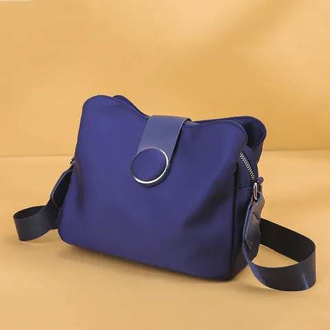 Women Fashion Nylon Bucket Crossbody Bag Korean Style Shoulder Bag With Metal Ring Detail Lightweight Daily Casual Handbag