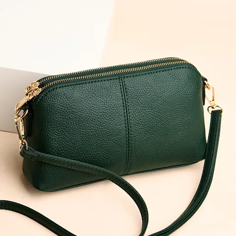 Women Lychee Pattern PU Leather Crossbody Bag Fashion Multi-Layer Triple Zipper Shoulder Bag Casual Wristlet Clutch Handbag
