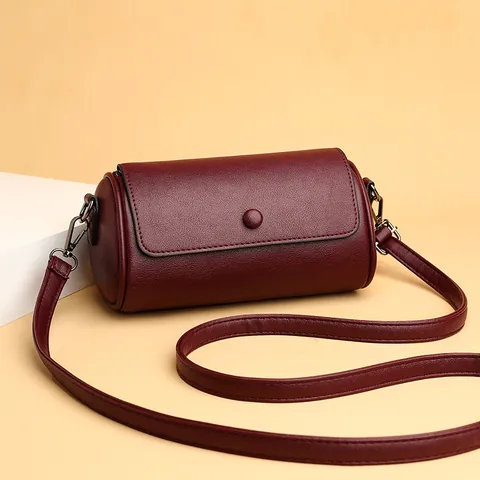 Bolso de Bandolera Cilíndrico Minimalista para Mujer Color Sólido Cuero PU Solapa Pequeño Bolso de Hombro de Barril Correa Ajustable