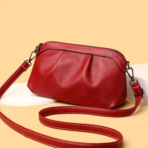 Bolso de Bandolera para Mujer de Cuero PU Granulado Con Pliegues Bolso de Hombro Pequeño Costuras en Contraste Correa Ajustable