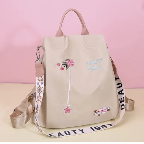 Mochila de Moda para Mujer en Tela Oxford con Bordado Floral Antirrobo Gran Capacidad Bolsa de Viaje con Correa de Hombro Estampada