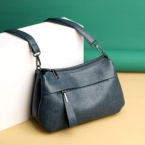 Women's PU Leather Bucket Bag Korean Fashion Multi-pocket Crossbody Shoulder Bag Trendy Solid Color Messenger Handbag Daily Use