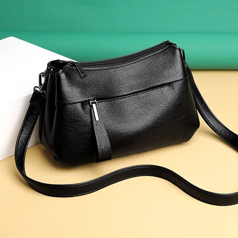 Women's PU Leather Bucket Bag Korean Fashion Multi-pocket Crossbody Shoulder Bag Trendy Solid Color Messenger Handbag Daily Use