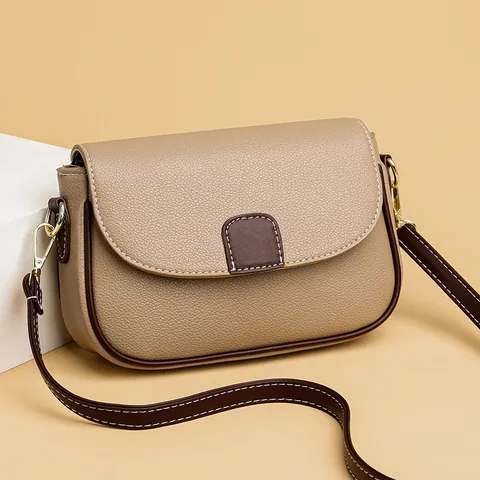Women's Vintage PU Leather Saddle Bag Contrast Color Stitching Crossbody Shoulder Bag Small Fashion Messenger Bag For Daily Casual