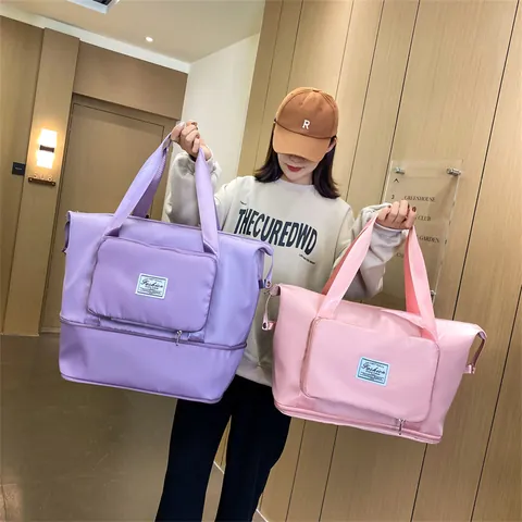 Bolsa de Viaje Plegable de Gran Capacidad Expandible Impermeabile Tela Oxford Separación Seco Húmedo Bolsa de Yoga y Fitness para Mujer