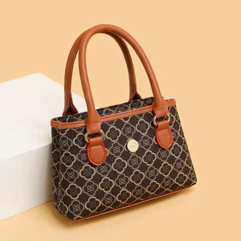 Sac à Main en Cuir PU Vintage pour Femmes Rétro Imprimé Trèfle Tote Bag Sac Bandoulière Poignée Supérieure Mode