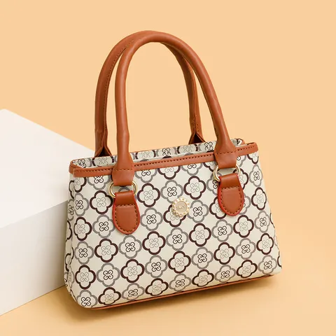 Sac à Main en Cuir PU Vintage pour Femmes Rétro Imprimé Trèfle Tote Bag Sac Bandoulière Poignée Supérieure Mode