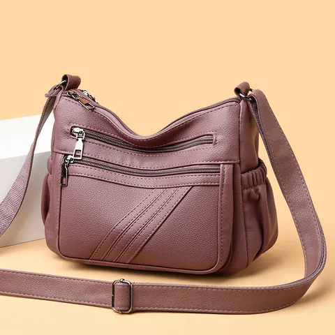 Women Litchi Texture PU Leather Crossbody Bag Multi-Pocket Large Capacity Shoulder Bag With Adjustable Strap Fashion Travel Casual Handbag