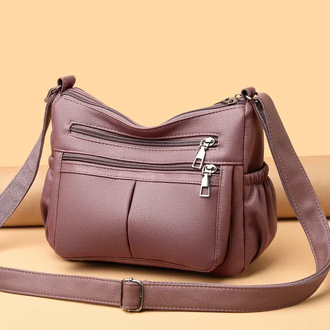 Women's Business Commute PU Leather Crossbody Bag Large Capacity Multi-Pocket Litchi Texture Shoulder Bag For Middle-Aged Women