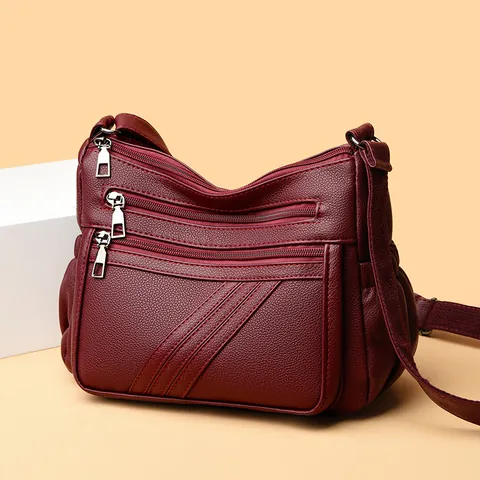 Women Litchi Texture PU Leather Crossbody Bag Multi-Pocket Large Capacity Shoulder Bag With Adjustable Strap Fashion Travel Casual Handbag
