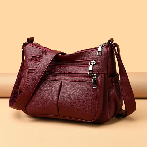 Women's Business Commute PU Leather Crossbody Bag Large Capacity Multi-Pocket Litchi Texture Shoulder Bag For Middle-Aged Women