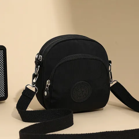 Women Fashion Sporty Nylon Crossbody Bag Small Multi Layer Zipper Shoulder Bag Lightweight Casual Messenger Phone Bag