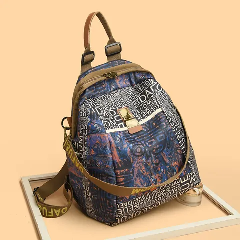 Women Fashion Nylon Backpack Large Capacity Casual Travel Bag With Geometric Floral Print Multi Pocket Korean Style School Bag