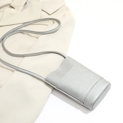 Fashion Litchi Grain PU Leather Mini Mobile Phone Bag Simple Vertical Bucket Crossbody Bag Small Women Shoulder Bag
