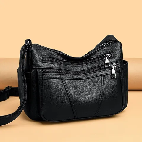 Damen Lychee-Struktur PU-Leder Umhängetasche Mehrfachreißverschluss Große Kapazität Schultertasche Für Mütter Lässige Mode Handtasche