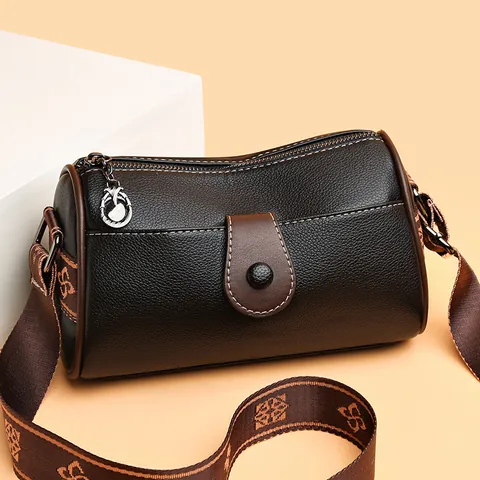 Women Retro Lychee Pattern PU Leather Boston Bag Fashion Crossbody Shoulder Bag With Wide Fabric Strap Daily Travel Handbag