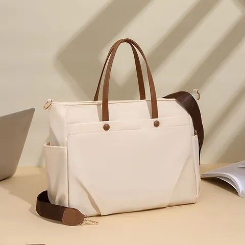 Large Capacity Nylon Laptop Tote Bag For Women Waterproof Urban Minimalist Commuter Shoulder Crossbody Bag Multi Pocket Briefcase