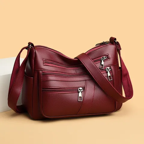 Sac Bandoulière Femme en Cuir PU Souple Multi-Poches Grande Capacité Texture Lychee Sac à Épaule Pour Maman Sac de Voyage Quotidien Décontracté