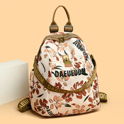 Women Fashion Oxford Cloth Backpack Lightweight Floral Elephant Letter Print Travel Casual Multi Functional Backpack Bag