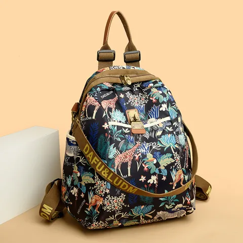 Fashion Women Backpack Oxford Cloth Waterproof Large Capacity Travel Rucksack School Bag Floral Animal Print Casual Daypack
