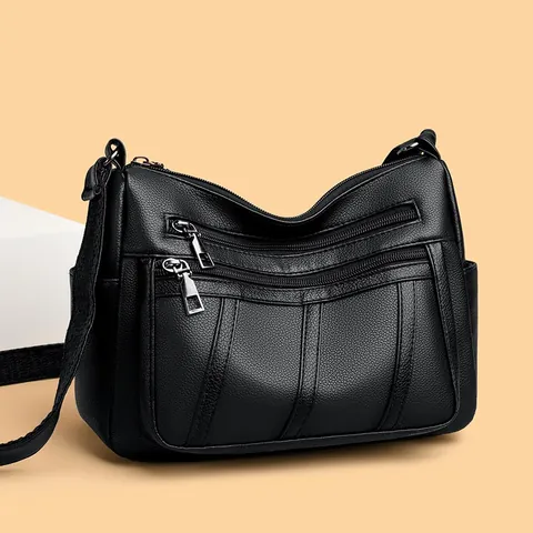 Women Fashion PU Leather Crossbody Bag Large Capacity Multi Zipper Shoulder Bag Casual Tote Handbag For Daily Travel Mother Gift