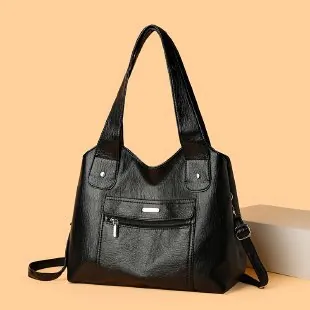 Women Large Capacity Tote Bag Soft PU Leather Litchi Texture Shoulder Crossbody Bag Functional Vintage Handbag For Daily Fashion