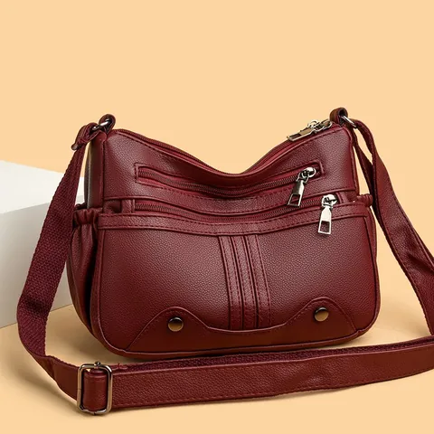 Women Casual Soft PU Leather Crossbody Bag Multi Zipper Pockets Large Capacity Shoulder Bag With Lychee Texture For Lady Travel Daily