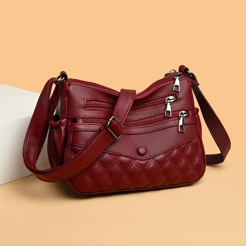 Women PU Leather Crossbody Bag Large Capacity Multi Zipper Shoulder Bag With Quilted Diamond Pattern Fashion Daily Travel Handbag