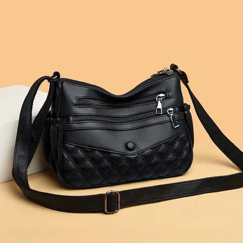 Women PU Leather Crossbody Bag Large Capacity Multi Zipper Shoulder Bag With Quilted Diamond Pattern Fashion Daily Travel Handbag