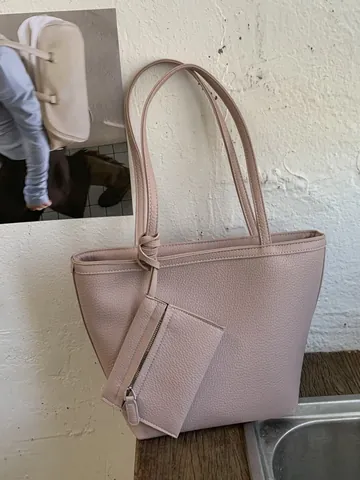 Large Capacity Minimalist PU Leather Tote Bag For Women Retro Lychee Pattern Shoulder Bag With Matching Pouch Commuter Bag