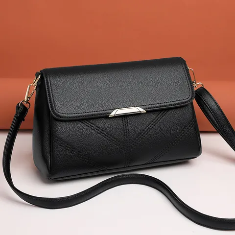 Women Small Square Bag Lychee Pattern PU Leather V-Stitched Flap Crossbody Shoulder Bag With Gold Metal Buckle Daily Commute Purse