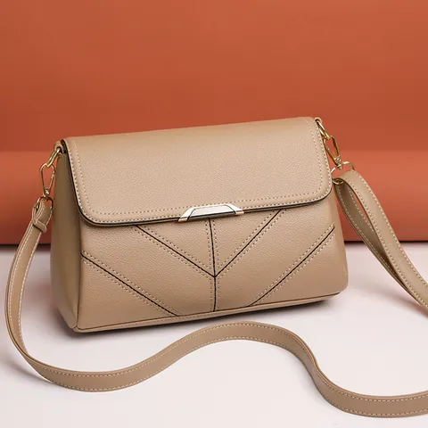 Women Small Square Bag Lychee Pattern PU Leather V-Stitched Flap Crossbody Shoulder Bag With Gold Metal Buckle Daily Commute Purse