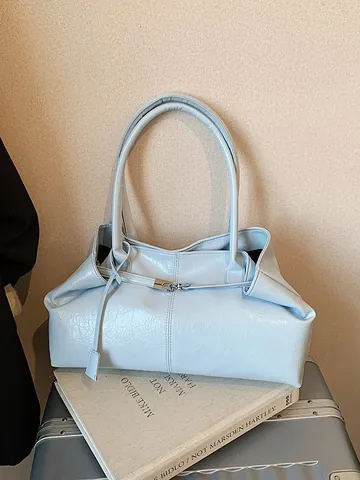 Damen Vintage Große Kapazität PU Leder Tragetasche Minimalistisch Plissierte Schultertasche Casual Pendler Handtasche