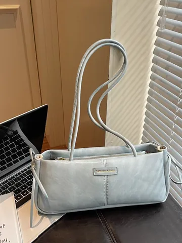 Sac Sous le Bras en Cuir PU Style Coréen Sac à Épaule Minimaliste Avec Nœud Coulissant et Plaque Métallique Sac Baguette Polyvalent pour Femmes