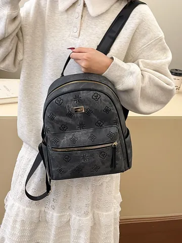 Sac à Dos Femme Grande Capacité Gaufré Motif Trèfle à Quatre Feuilles en Cuir PU Mode Décontracté Voyage Sac à Bandoulière