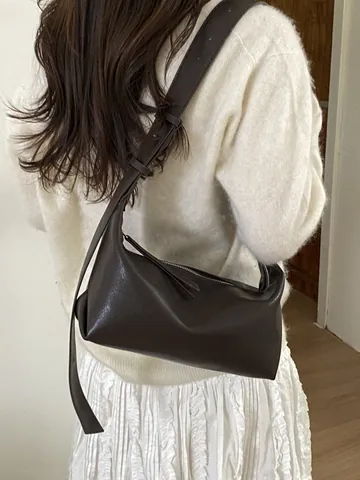 Borsa Baguette in Pelle PU Minimalista da Donna Retro Tinta Unita Borsa a Tracolla Con Tracolla Regolabile Moda Giornaliera