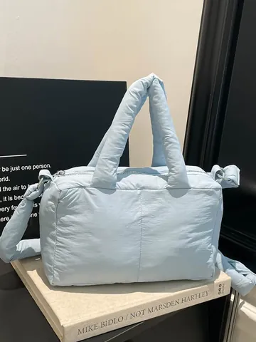 Borsa Tote Puffer Leggera da Donna Borsa a Tracolla Trapuntata Imbottita Borsa a Mano Minimalista Pendolare Cinghia Regolabile