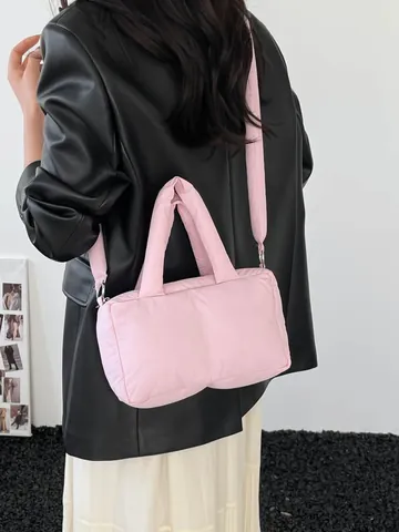 Borsa Tote Puffer Leggera da Donna Borsa a Tracolla Trapuntata Imbottita Borsa a Mano Minimalista Pendolare Cinghia Regolabile