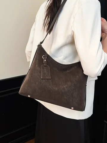 Vintage Synthetic Leather Tote Bag Women Large Capacity Minimalist Hobo Shoulder Bag With Adjustable Strap Daily Commute