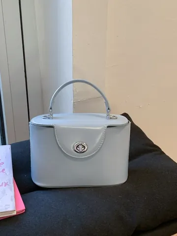 Women Korean Minimalist Small Square Box Bag PU Leather Handbag Crossbody Shoulder Bag Metal Rotation Lock Top Handle